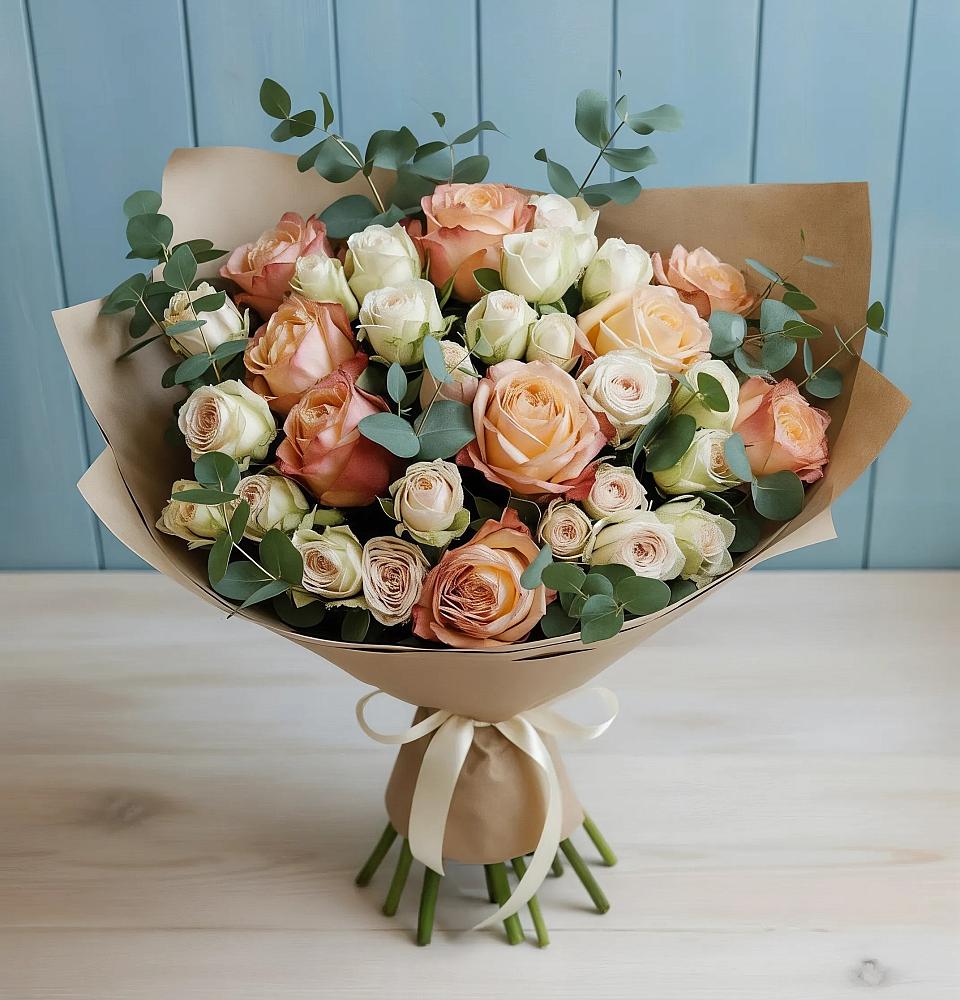 Букет цветов из: Альстромерии и Розы в Славный