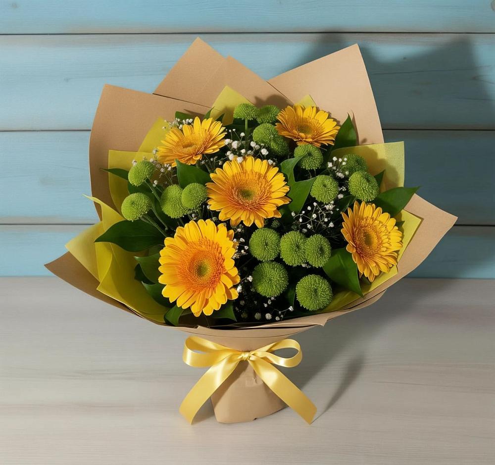 Букет цветов из: Герберы и Хризантемы в Славный