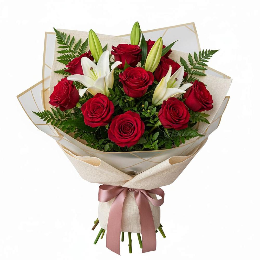 Букет цветов из: Лилии и Розы в Славный