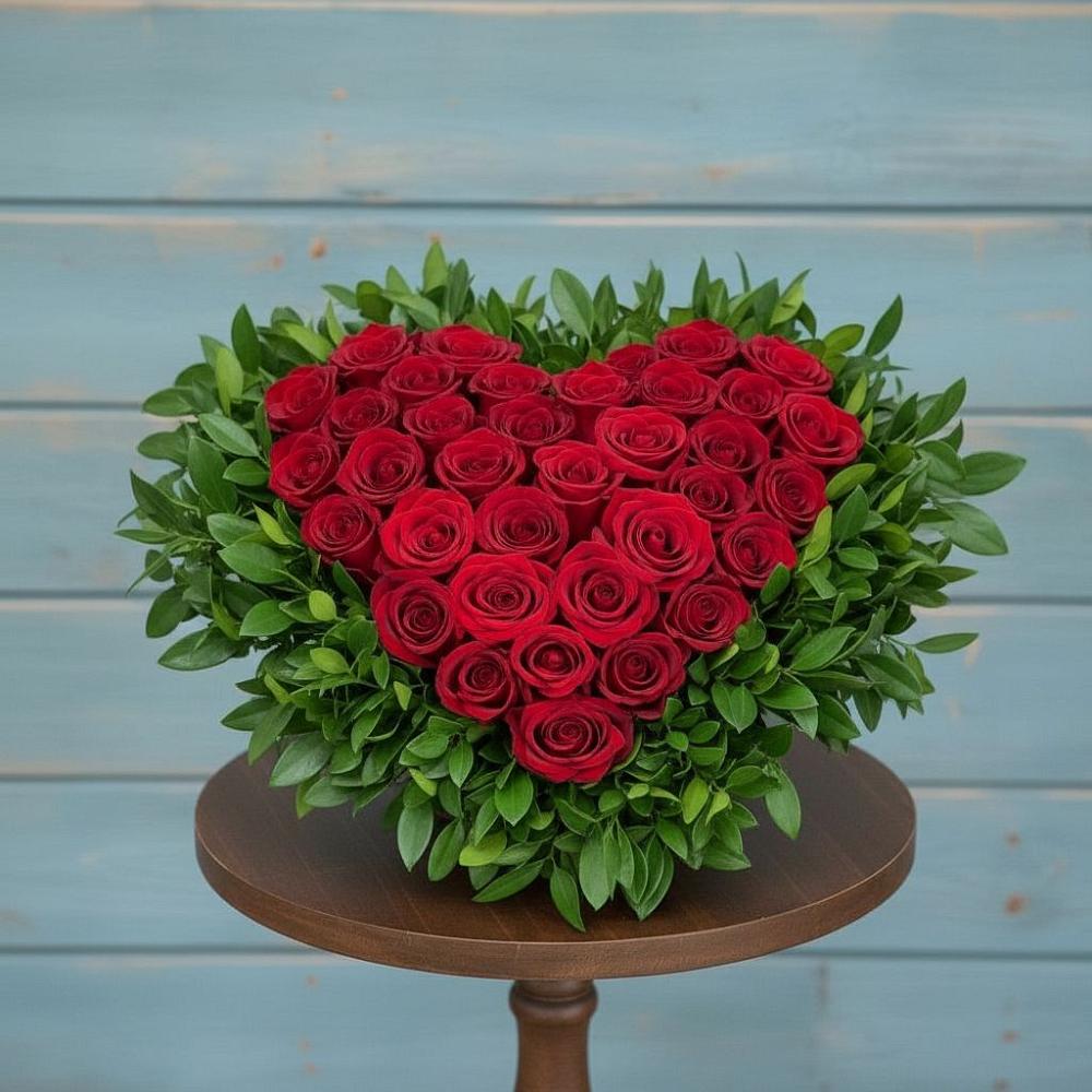 Цветочная композиция из Розы в виде сердца в Славный