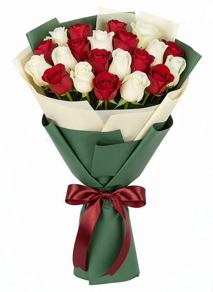 Букет Микс из красных и белых роз в Славный