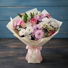 Букет цветов из:  Хризантемы, Альстромерии и Розы в Славный