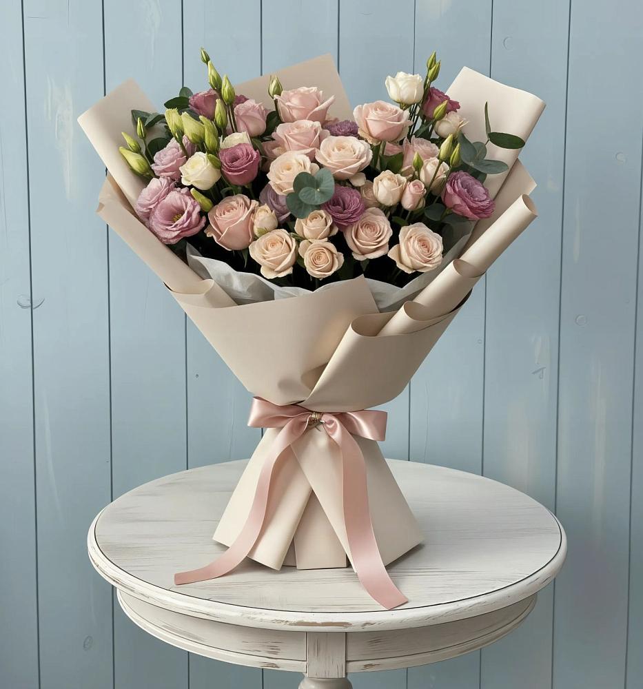 Букет цветов из: Розы и Лизиантусы в Славный