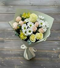 Букет цветов из:  Альстромерии, Розы и Хризантемы в Славный